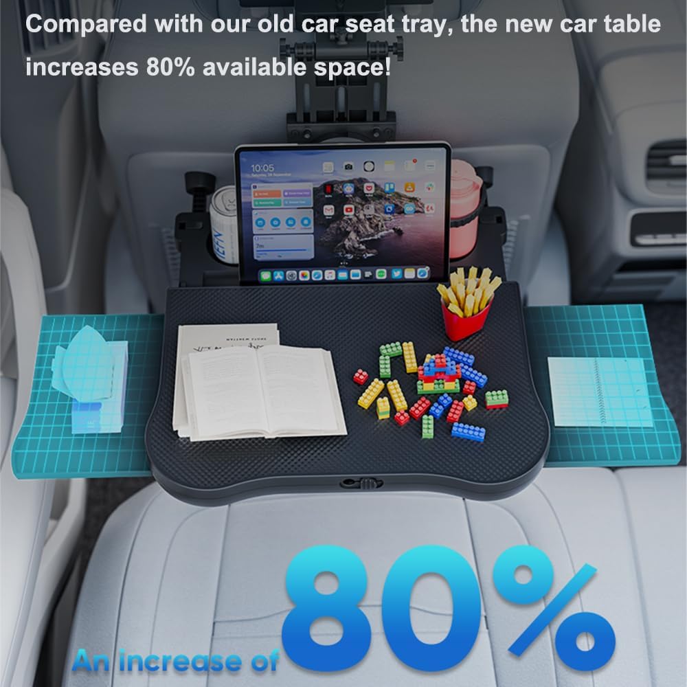 Car Back Seat Tray with Extendable Table, Car Travel Desk for Laptop