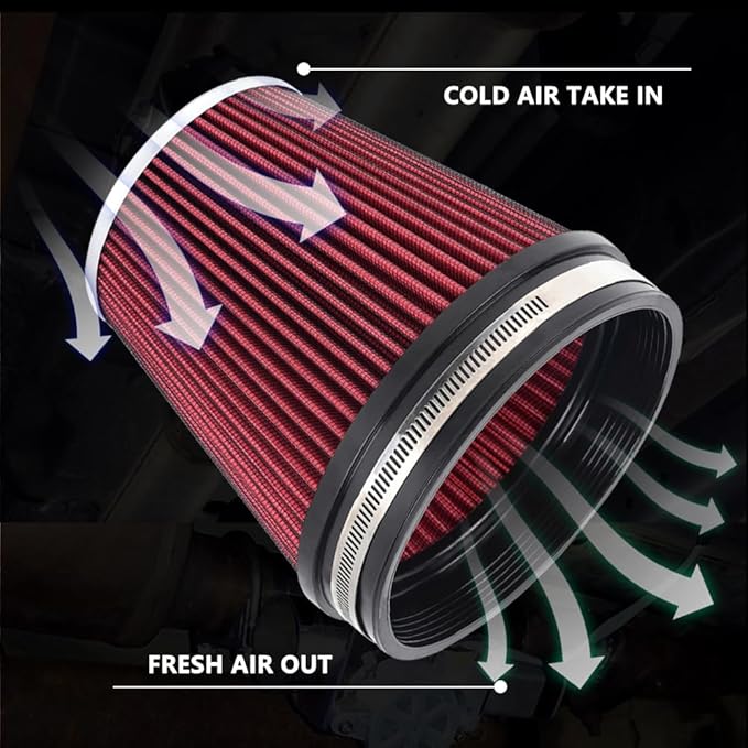6" Inlet Cold Air Intake Filter Cone Replacement Performance Washable Clamp-On