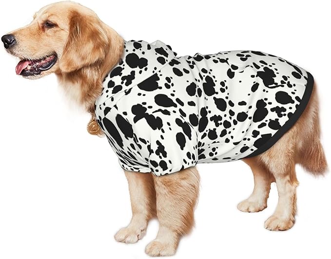 Halloween Dalmatian Dog Costume, Cute Animal Dalmatians Print Winter Clothes Sweaters for Halloween Cosplay Autumn Pets' Wear Dog Winter Hoodies with Pocket for Medium Large Dogs XL