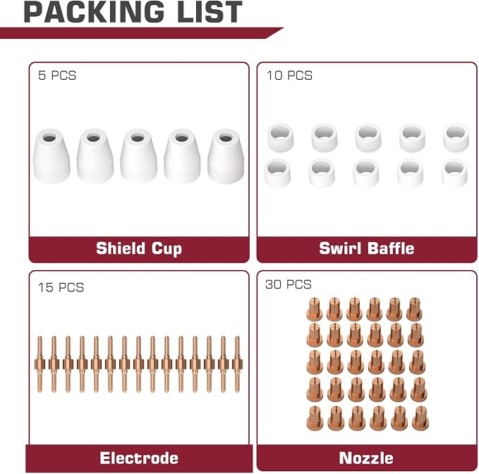 ARCCAPTAIN 60PCS PT31 Plasma Cutting Consumables Fit CUT-45 CUT-50 CT-312