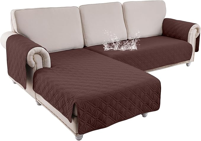 ele ELEOPTION 100% Waterproof 2 Piece Couch Cover Pet Blanket Sectional L Shape Sofa Cushion Cat Dog Bed Cover (Chaise Lounge + 2 Seat Covers) Coffee
