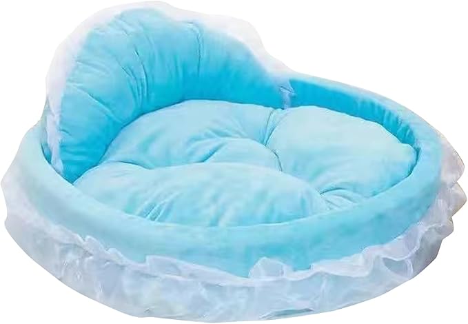 Princess Pet Bed with Bows Ruffled, Lace Design Soft and Beautiful Dog Sofa Detachable Cushion Princess Nest, Indoor Cave, Bottom, Removable Plush Cover