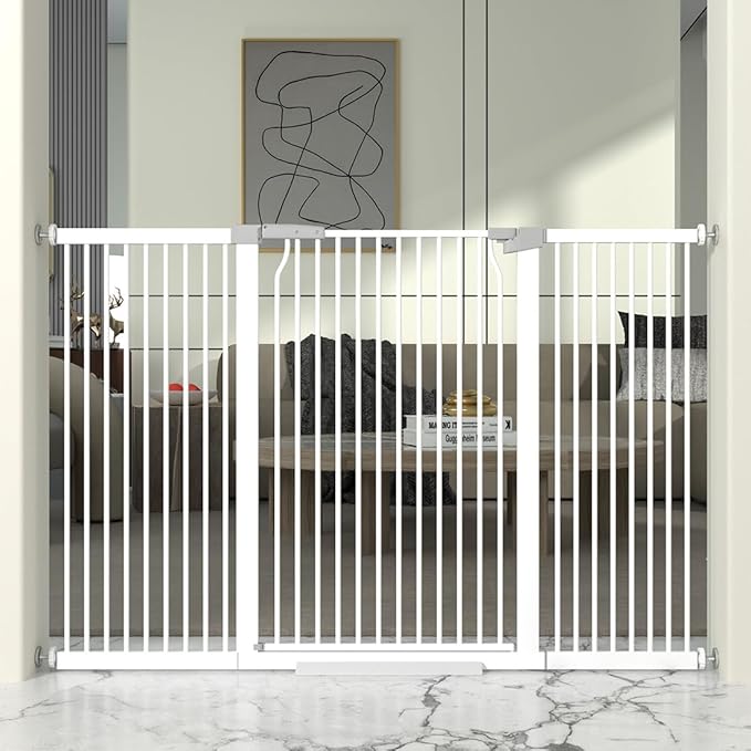 41" Extra Tall Cat Gate for Doorway, 60.3-62.9'' Metal Pet Baby Safe Gate, Extra Wide Pressure Mounted Child Door with Expansion Kit, No Drilling Baby Gate Indoor, No Climb Proof Gate, White