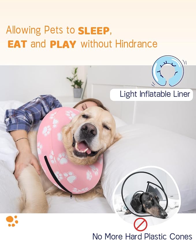 Supet Inflatable Dog Cone Collar Alternative After Surgery, Doggie Neck Donut Collar Recovery E Collar for Neuter, Soft Dog Cone for Small Medium Large Dogs