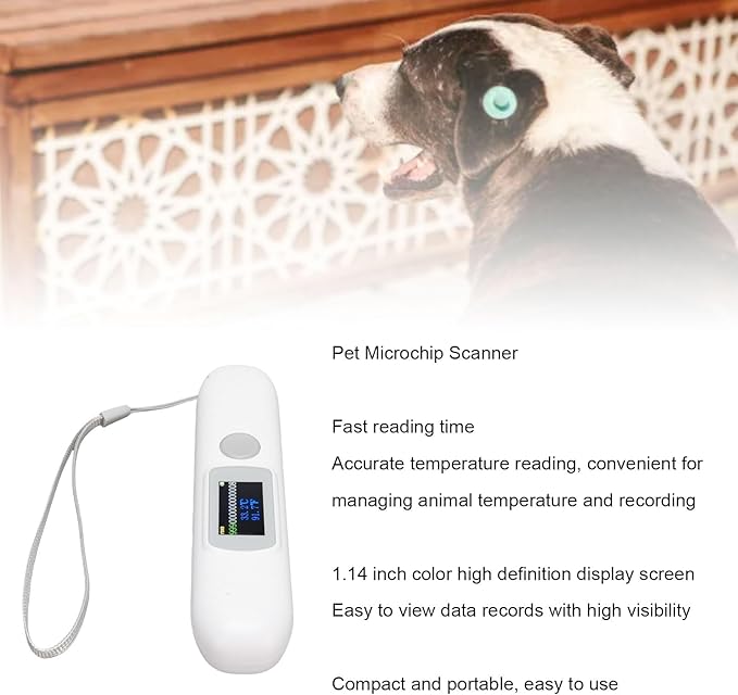 SUNGOOYUE Microchip Scanner, ABS Pet Microchip Tag Reader with 1.14 Inch Color Screen for Animal Management