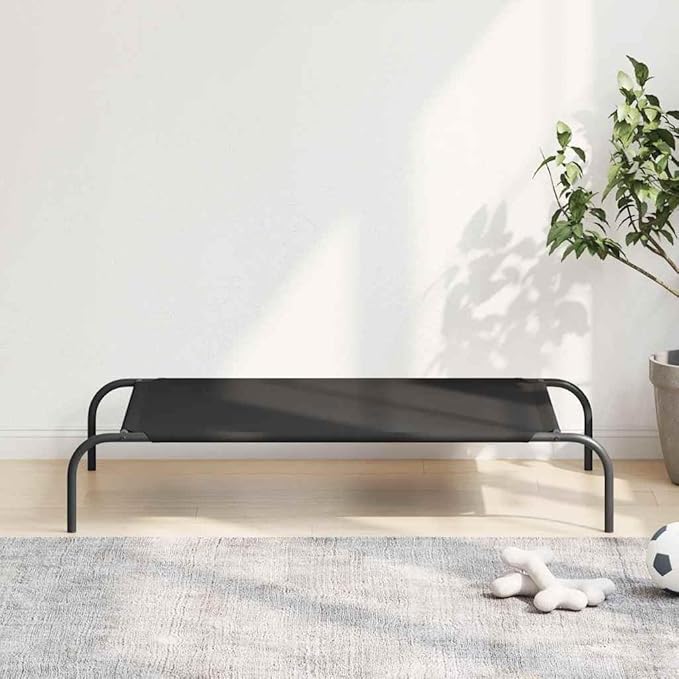 Elevated Dog Bed for Medium Dogs, Raised Pet Cot with Breathable Oxford Fabric and Durable Powder-Coated Steel Frame for Indoor Outdoor Use, Black