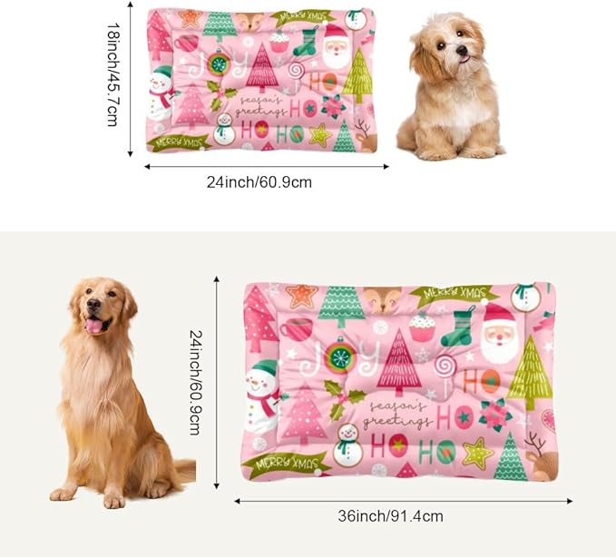 Christmas Santa Pink Bed Pads Dog Mat Bed Pet Padssoft Dog Crate Crate Pads Washable Non-Slip for Cages Puppy Beds for Medium Dogs Washable Mat Dogs Cage Accessories Indoor Outdoor 24X18 Inch