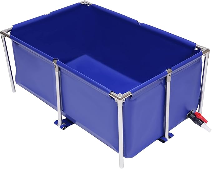 Canvas Fish Pond, Foldable Water Storage Pond Modern Blue Aquarium Fish Water Tank with T-Shaped Steel Frame, Rectangle Canvas Show Tank for The Cultivation of Lobster