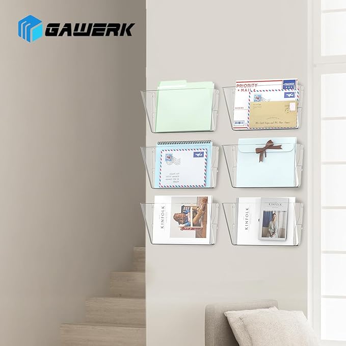 Clear Acrylic Single Pocket, Plastic Hanging Wall Mount File Holder for Office Home (Clear, 8 Pack)