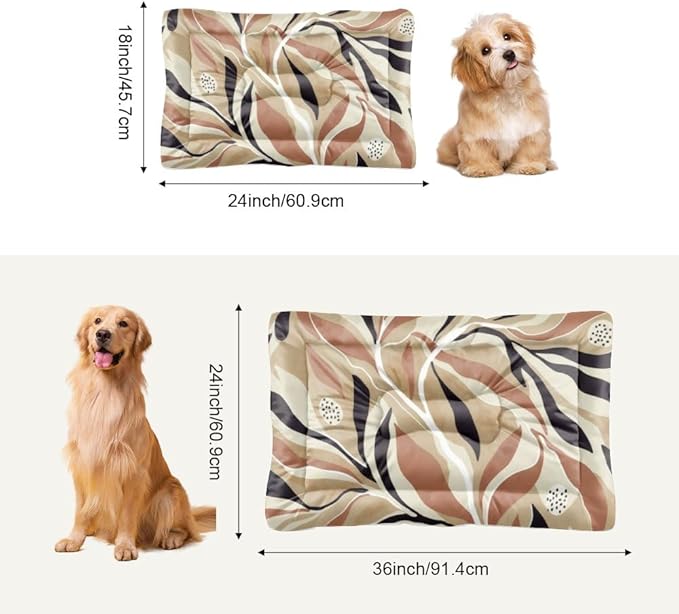 Modern Earthy Leaves Dog Beds & Furniture Crate Mats Washable Dog Crate Pad Beds Washable Non-Slip Cat Pet Bed Small Mat Kennel Pillow Cushion Indoor Outdoor 24X18 Inch