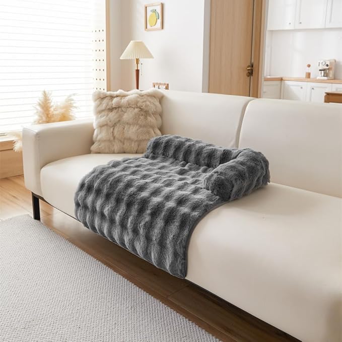 Calming Dog Bed Mat, Fluffy Fuzzy Couch Cover for Sofa, Winter Thickened Pet Mat with Anti-Slip Bottom Warm Soft Cushion Washable Pet Bed for Small Dogs and Cats (Gray, 75x75cm/29.5x29.5in)