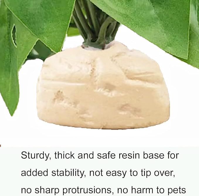 Reptile Plants for Terrarium Decor,Amphibian Habitat Decor, Bearded Dragon Tank Accessories,Artificial Plants for Gecko Chameleon Snake Tortoise with Base (Swiss Cheese)