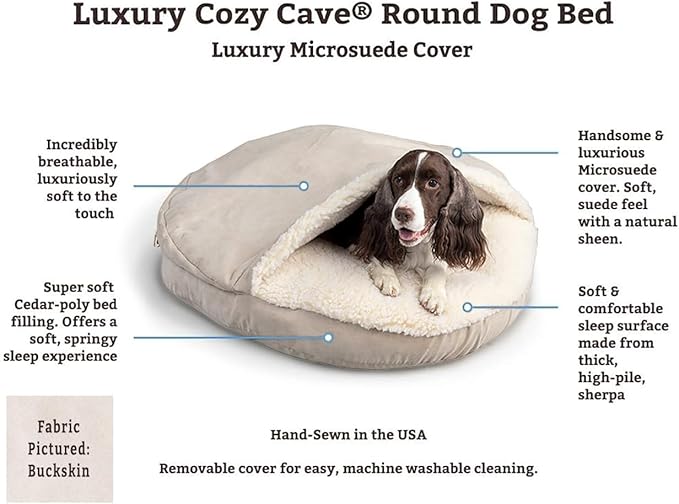 Snoozer Luxury Cozy Cave Dog Bed - Indoor Dog Bed with Cover Cave, Covered Calming Burrow for Small & Medium Sized Pets with Blanket Attached, Enclosed, Washable - Large, Hot Fudge