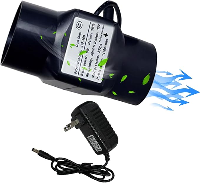 Inline Duct Fan 2”with Speed Controller 12v Low Noise Inline HVAC Blower Can Fan