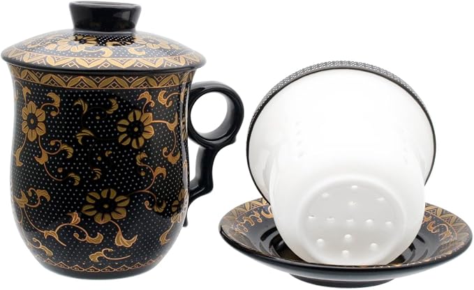Porcelain Tea Cup with Infuser Lid and Saucer Sets