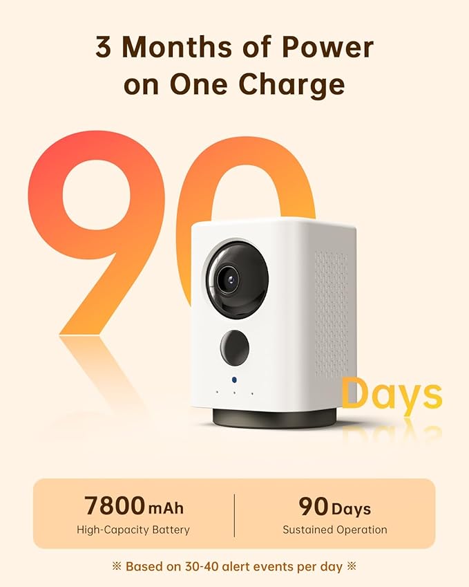 Wireless Indoor Camera: Battery Powered Pet/Dog Monitor with Phone App, 360° Pan/Tilt, Smart Detection, No Wiring Needed, 2K Live Video, Night Vision, Portable Home Cam for Room/Rental/Travel