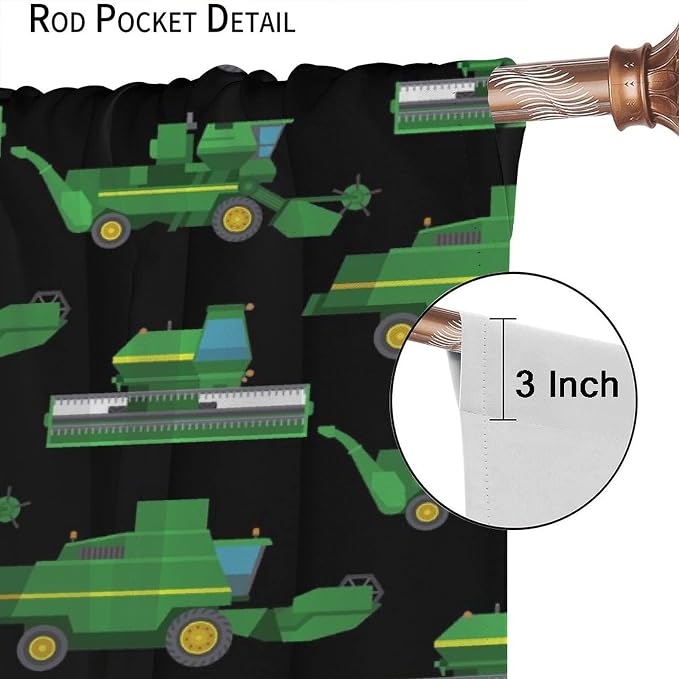 Kids Agriculture Machine Window Curtains, Farm Equipment Tractors Transport