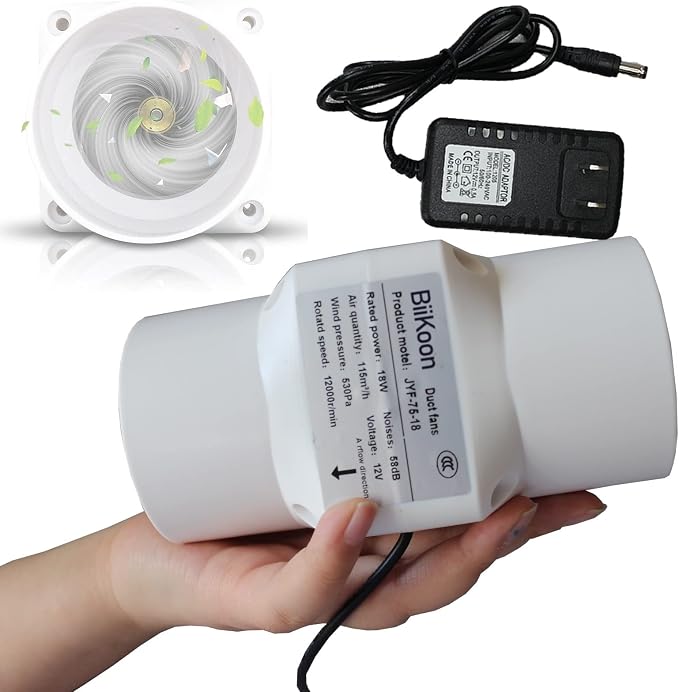 3 Inch/75mm Inline Duct Fan 12V 18W Variable Vent Blower Plastic Air Extractor