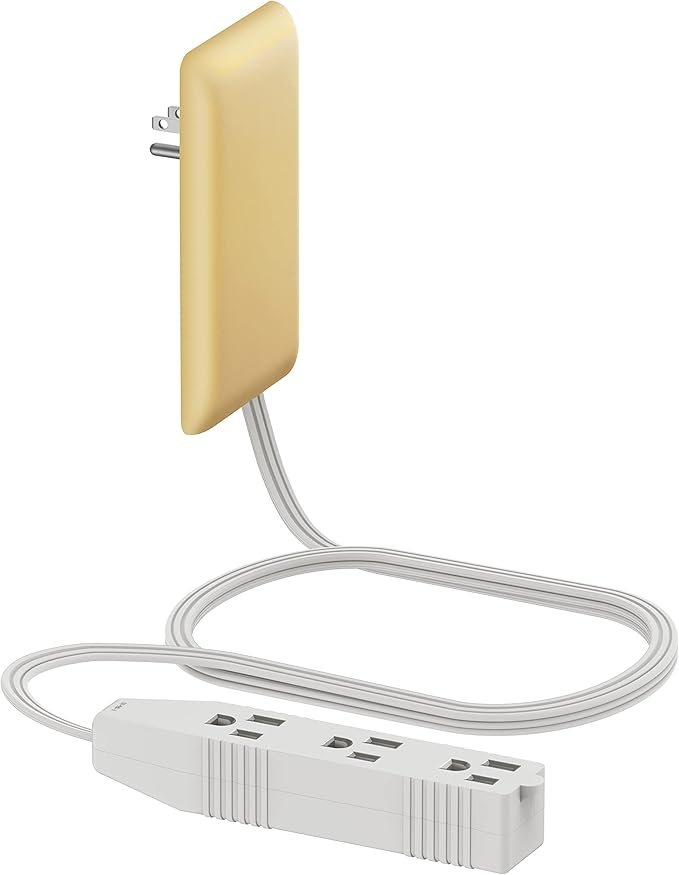 LIDER Flat-Face Outlet Extender with 3 Receptacles, Ultra-Thin Wall Plate Plug with Cord Extender and 3-Outlet Power Strip, 3ft Cord, LWE3-315-GD, ETL-Listed, Gold