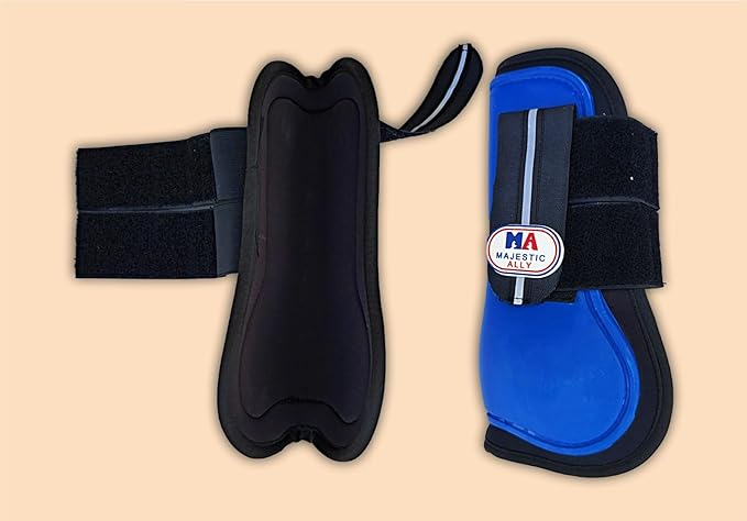 Majestic Ally Horse Leg Protection Fetlock and Tendon Boots Set, PU Shell, Neoprene Lining, Hook and Loop Closures, Multiple Colors and Sizes
