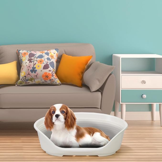 Ferplast Cat Bed, Plastic Dog Bed Medium, Ventilation Holes and Non-Slip Rubber Feet for Added Stability 70,5 x 52 x h. 23.5 cm. White