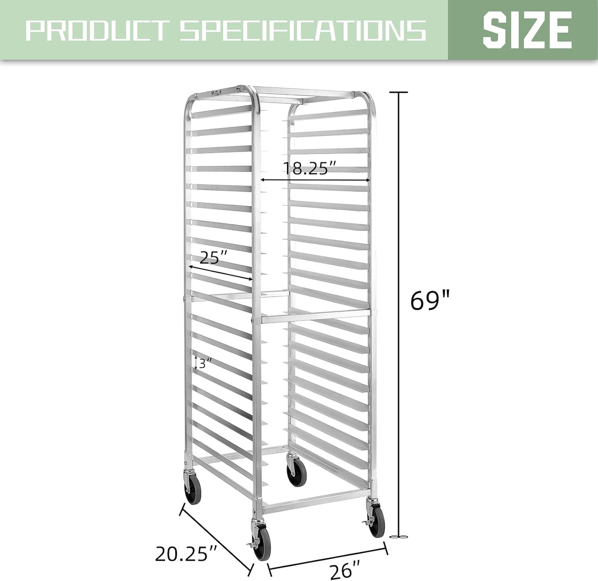 Hally Bun Pan Rack 20 Tier with Wheels Commercial Bakery Racking Aluminum