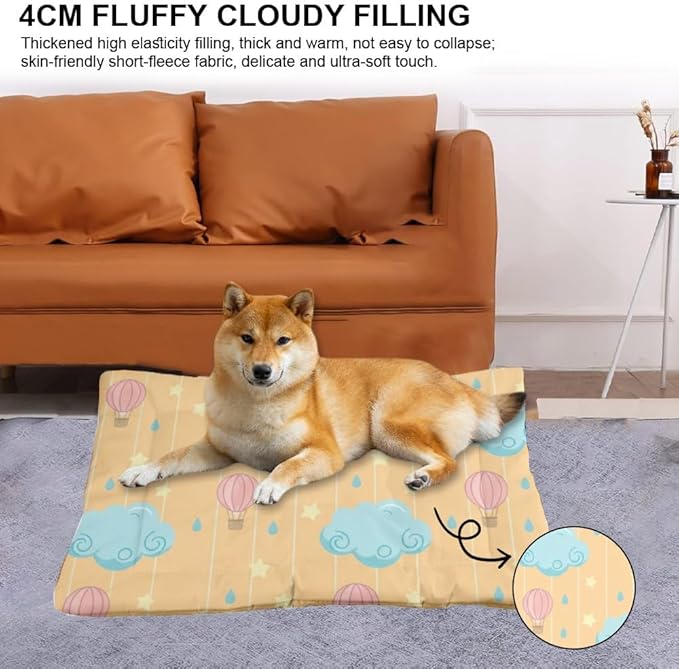 Comfortable Dog Beds With Anti-Slip Bottom, Clouds Blue Yellow Hot Ballon Kennel Kennel Pads For Crates Dog Beds& Furniture Comfy Puppy Mat For Indoor& Outdoor Sofa Cars, Machine Washable 36 X 24 Inch