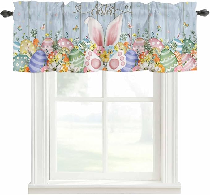 Easter Curtain Valances for Windows, Kitchen Valance Window Treatment, Spring