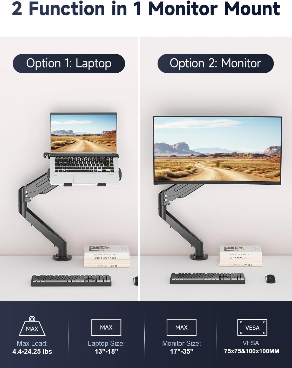 suptek Laptop Desk Mount,Fully Adjustable Monitor and Laptop Mount Stand for 13-18 Inch Notebook and 17-35 inch Monitor Screen,Holds 24.25lbs with Vented Tray