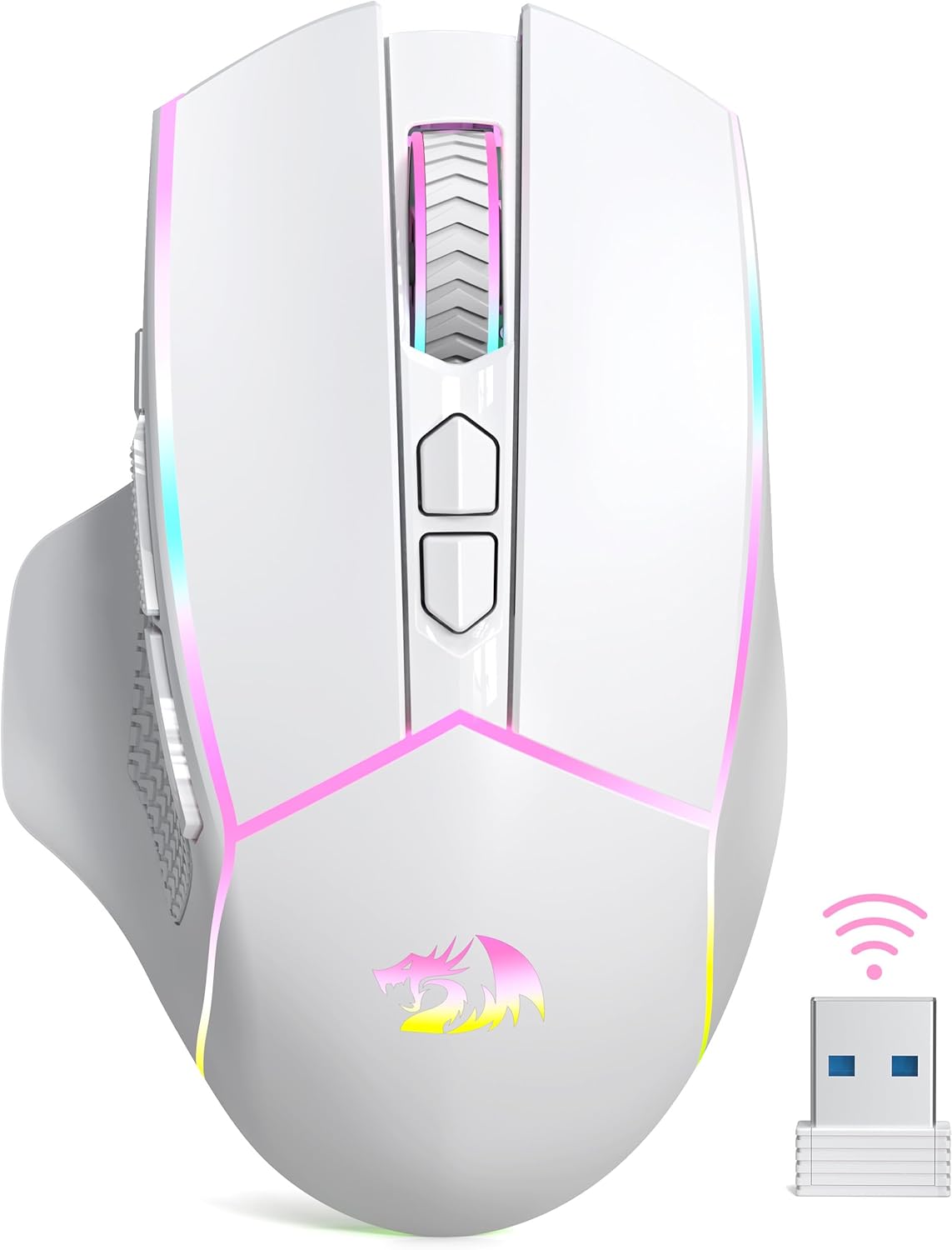 Redragon Wireless Gaming Mouse, Tri-Mode 2.4G/Bluetooth/USB-C, 7 Programmable Buttons, Tactile Rapid Fire Key, 24000 DPI RGB Ergonomic Mouse for PC Windows Gaming & Work, M814W