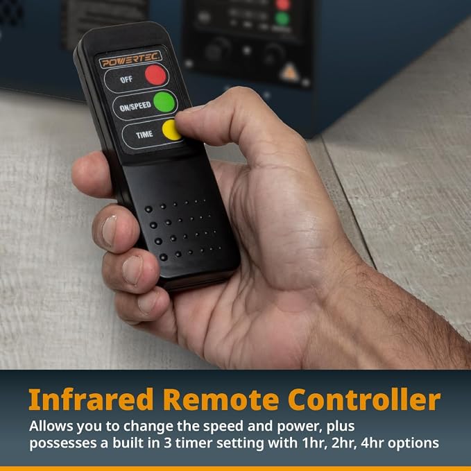 POWERTEC AF1045 3-Speed Remote Controlled Air Filtration System w/Extra Inner &