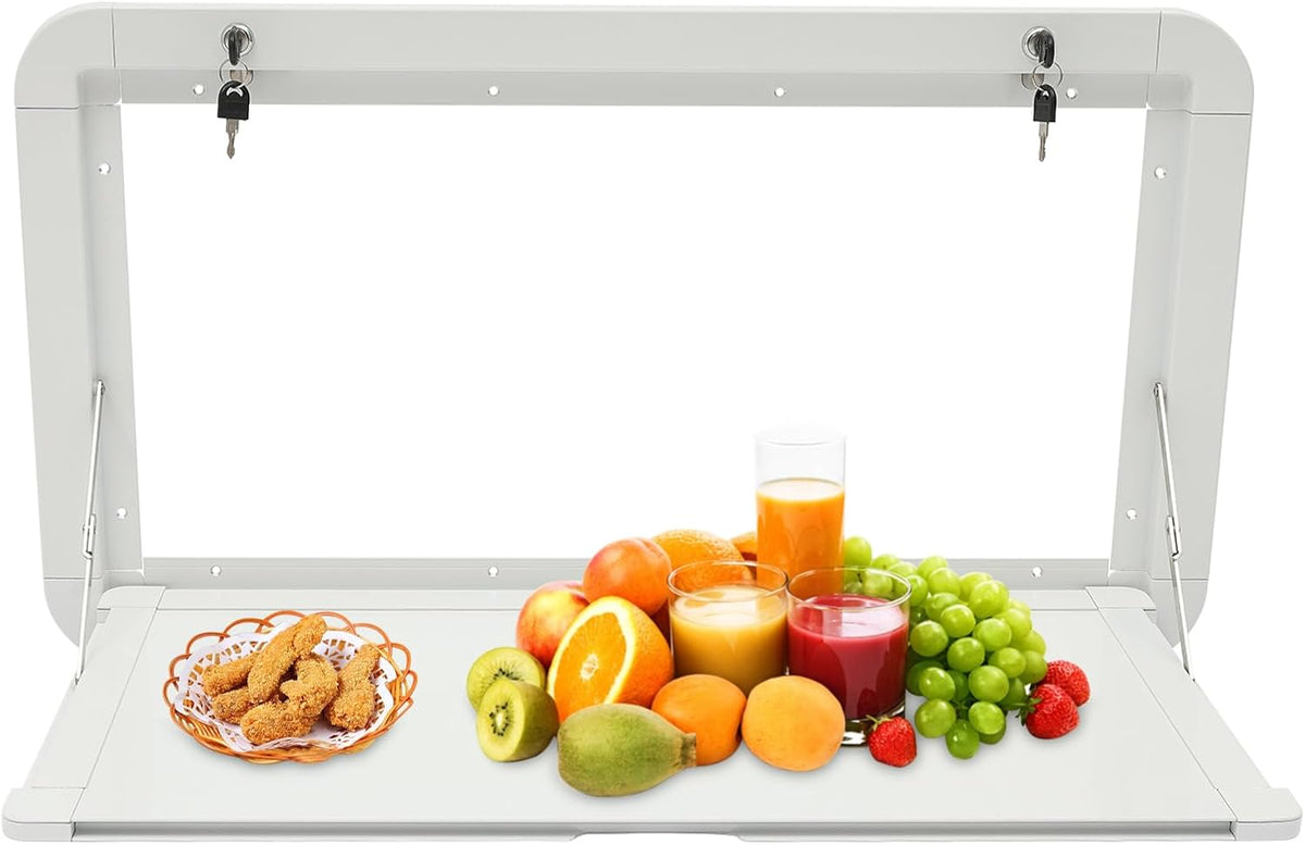 RV Caravan Folding Table Wall Mount White Camping Picnic Hanging Dining Table Premium Aluminum Alloy Folding Wall Table Computer Workstation for RV Caravan (31.5 x 17.7 inch)