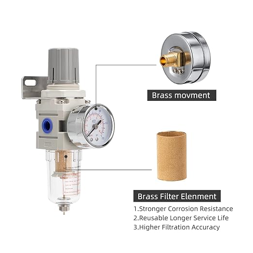 Pneumatic Air Compressor Filter Regulator Combo 1/4" NPT 150 PSI w/Adjustable