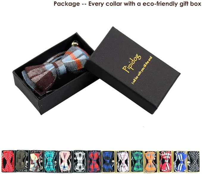 Cat Collar Breakaway with Bell and Bow Tie, Plaid Design Adjustable Safety Kitty Kitten Collars(6.8-10.8in) (Light Blue&Brown)