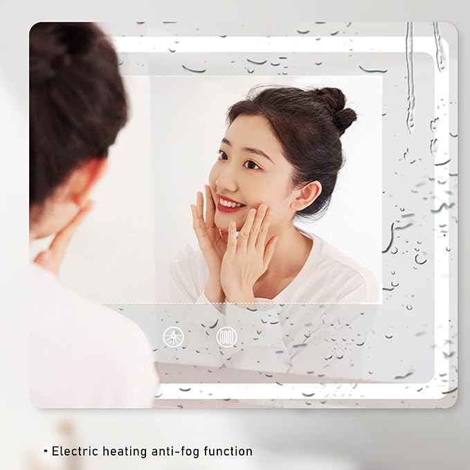 3 Colors LED Bathroom Mirror, Lighted Bathroom Makeup Wall Mounted Mirror