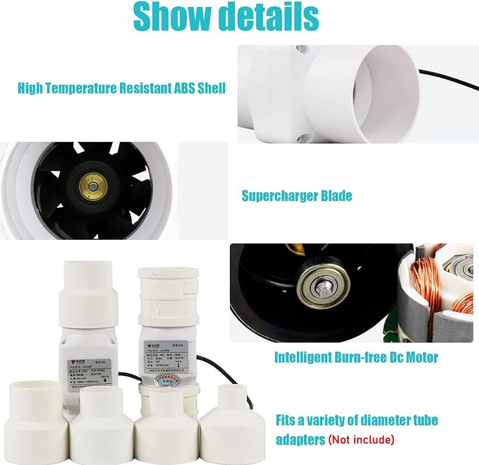 3Inch Inline Duct Fan 10W Air Extractor Booster 12V Air Diffuser Circulation