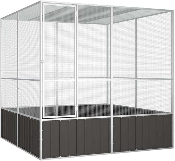Metal Steel Large Bird Cage for Budgies, Pigeons, Galvanized Steel Birdcage Aviary House, 84.1"x85.6"x83.3", Anthracite,-569