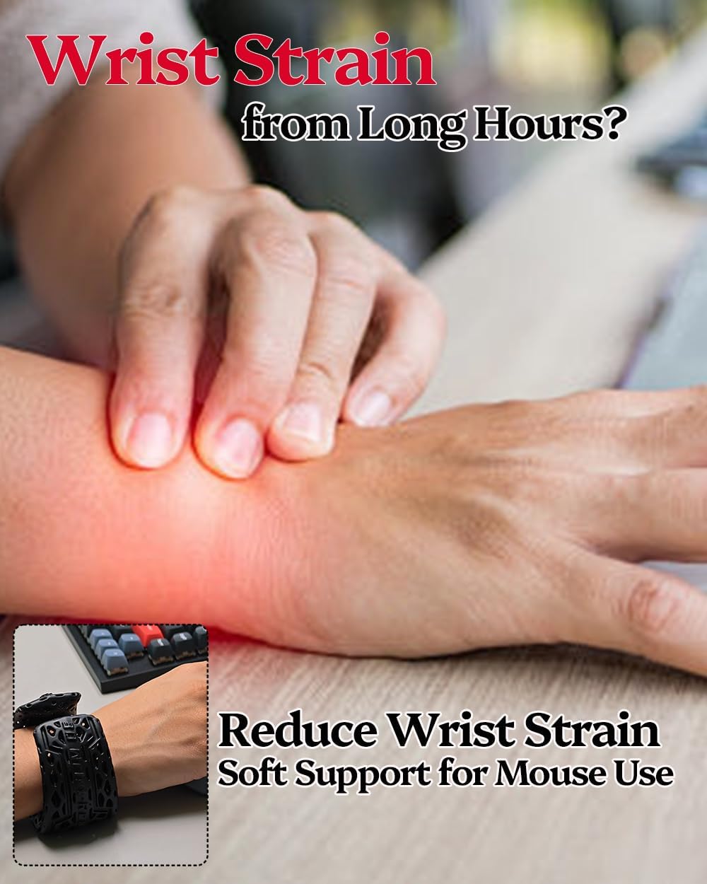 Mouse Wrist Rest Support, Wearable Wrist Cushion with Ergonomic Ring Design, 3D Printed Honeycomb Palm Rest, Breathable & Washable Resin Wrist Support for Gaming, Office, Laptop & Computer Work