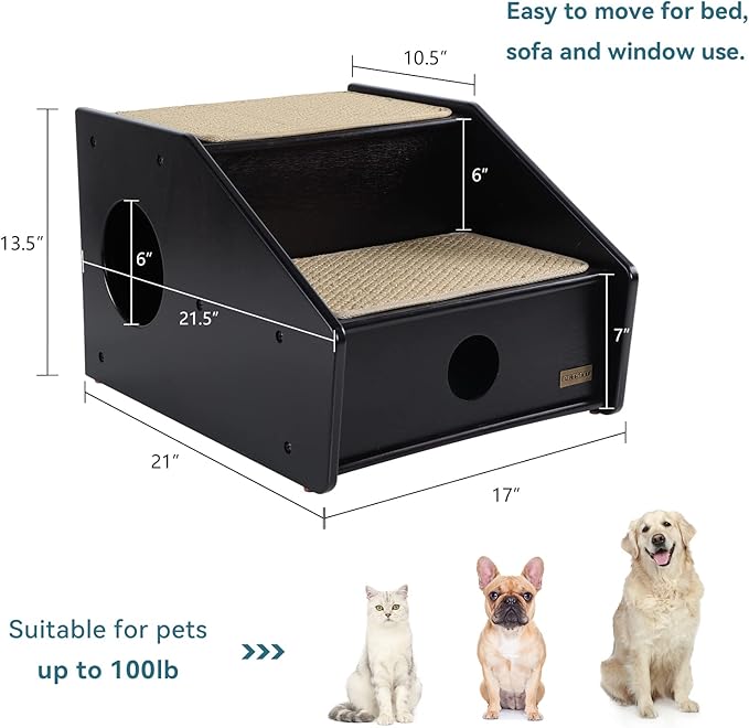 Petsfit 2-Steps Cat Stairs, Nearly Black (21x17x14 inch)