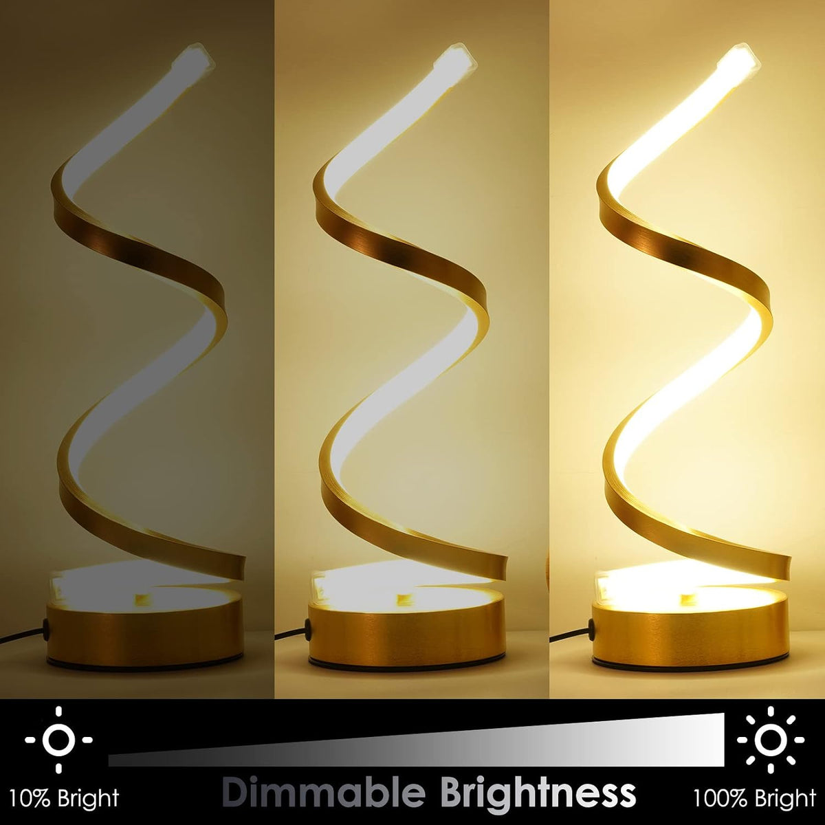 NUÜR Silver Infinity Spiral LED Table Lamp, Dimmable Bedside Lamp