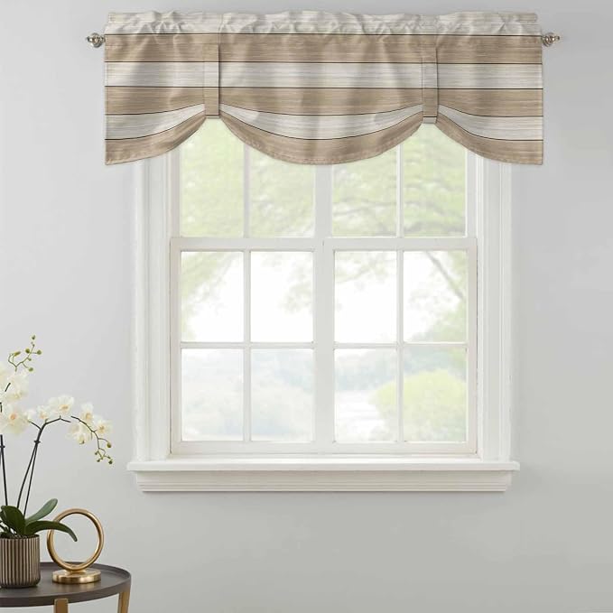 Brown Ombre Wooden Tie Up Valance Curtains