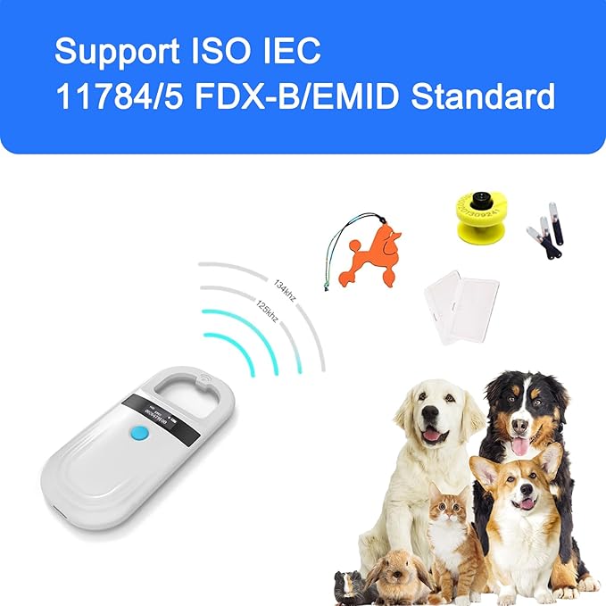 Pet Microchip Scanner ISO11784/85/FDX-B/EMID Animal Handheld Reader,134.2kHz Pet ID Scanner Rechargeable Animal Chip Registration, for Dog/Cat/Pig/Animal (White)