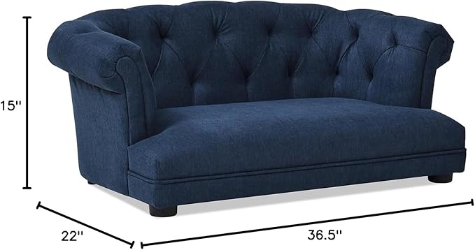 36.5" Chesterfield Dog Sofa Bed, Polyester Upholstered Pet Couch with Tufted Back, Foam Filled Dog Bed for Living Room or Bedroom, Medium Size, Blue