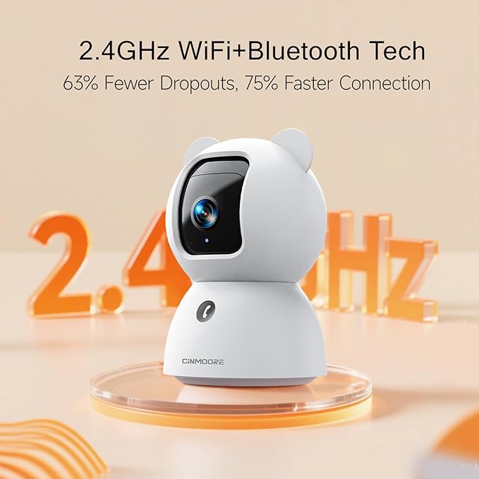 2.5K Pet/Dog Camera with Speaker/Phone App, No-Monthly-Fee AI Person/Pet/Cry Detection Security Camera Indoor, PTZ 2.4GHz WiFi Baby Monitor Cameras for Home Security, Night Vision, 2-Way Talk