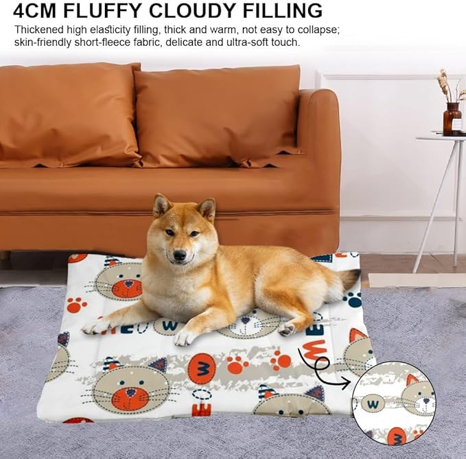 Comfortable Cat Beds with Anti-Slip Bottom, Cute Animals Dog Travel Accessories Puppy Crate Pads Dog Beds& Furniture Cozy Matt for Indoor& Outdoor Sofa Cars, Machine Washable 24 X 36 Inch
