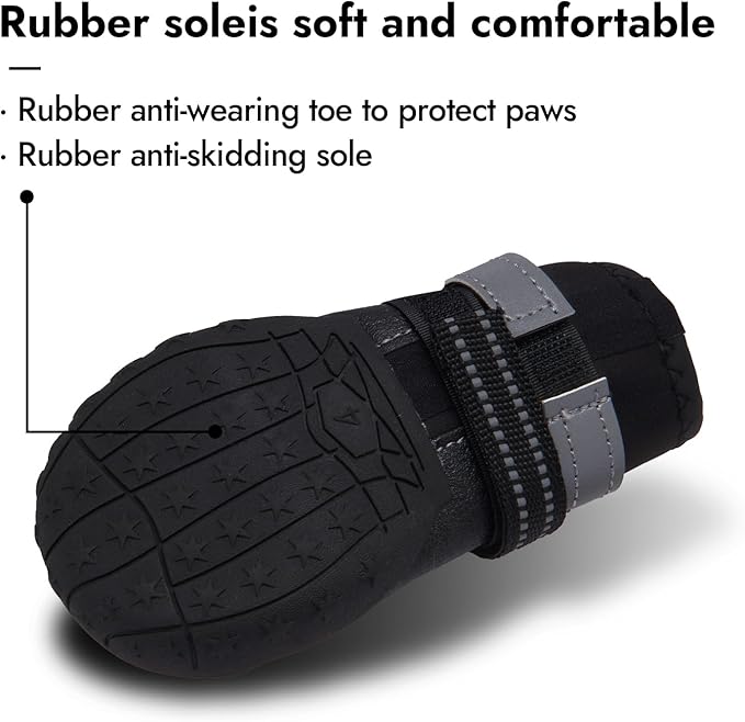Dog Shoes, Waterproof Dog Boots & Paw Protectors with Anti-Slip Sole, 4pcs/Set Pet Dog Booties, Reflective Dog Shoes for Small Medium Large, Winter Snowy Summer Hot Pavement (Black, 3# (XS))