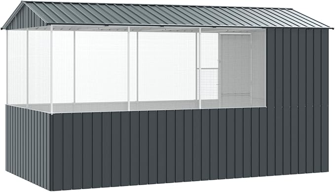 Walk-in Bird Aviary Cage, Suitable for Various Small Animals, Anthracite Galvanized Steel, 82.3"x163.4"x91.7",-358