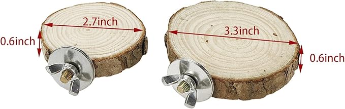 Wood Bird Perch Stand for Cage, Natural Round Wooden Parrot Platform Bird Perch Bird Toy for Canary Parakeet Cockatiel Parrot Budgie Sparrow (2 Pcs, 3.3inch & 2.7inch)