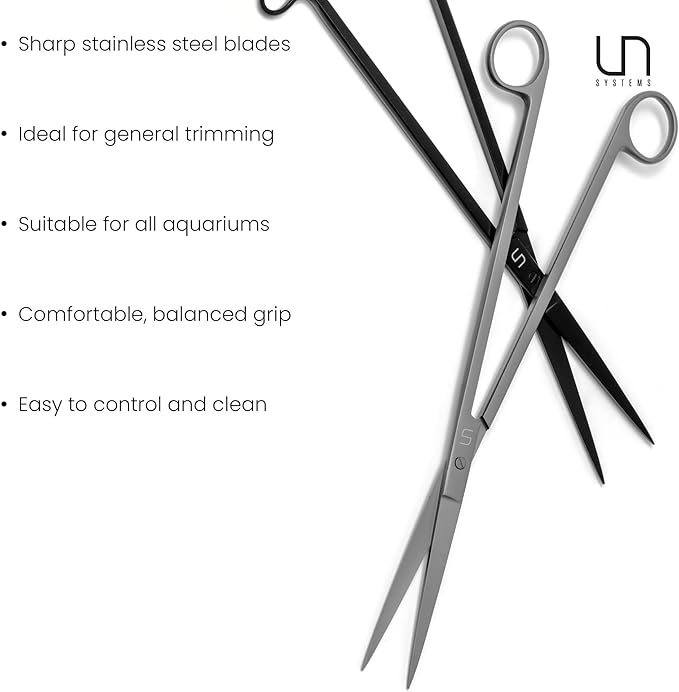 UNS Aquascaping Tools - Stainless Steel, Rust Resistant, Freshwater Planted Tank, Saltwater Reef Aquarium Maintenance Accessory - Trimming Stems & Carpets, Coral Cutting - Straight Scissors, Grey