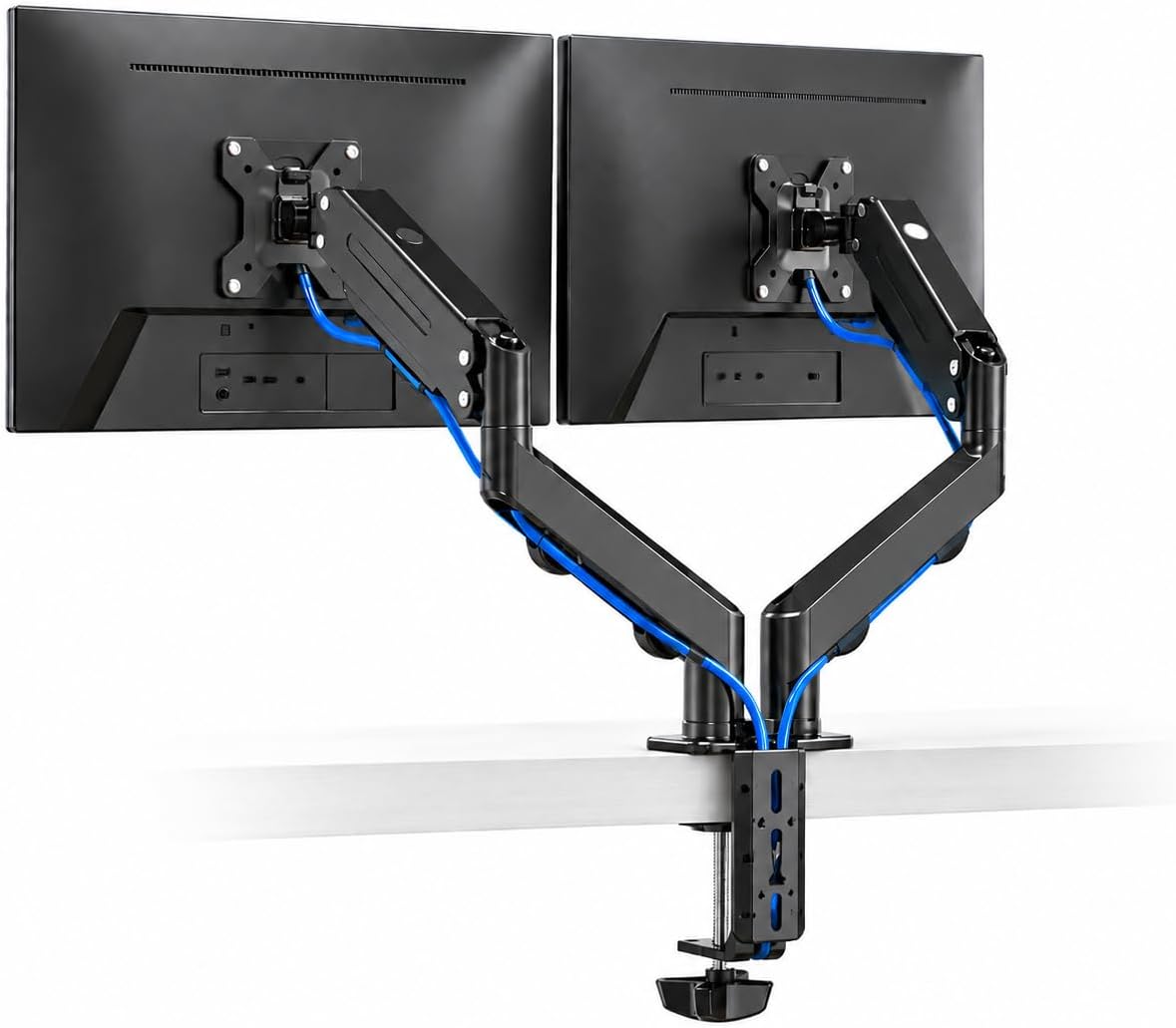 Dual Monitor Arm Full Motion Gas Spring Desk Mount for 13-34" Screens, Space-Saving VESA Stand for Gaming, Work, and Productivity